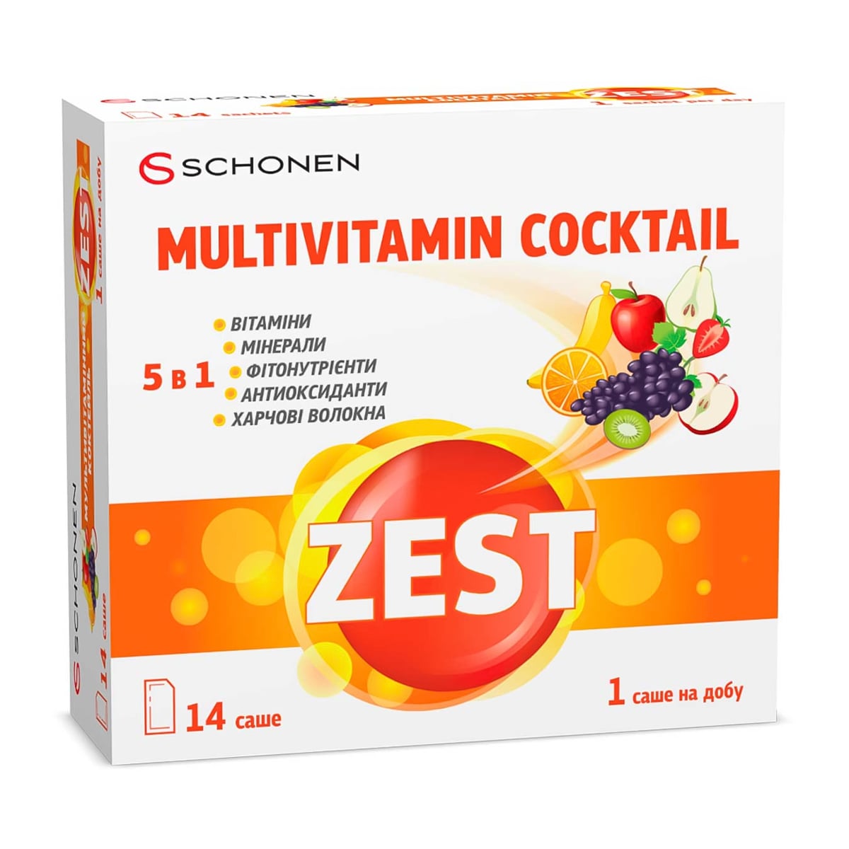 Мультивітамінний коктейль Schonen Zest Multivitamin Cocktail, 14 саше